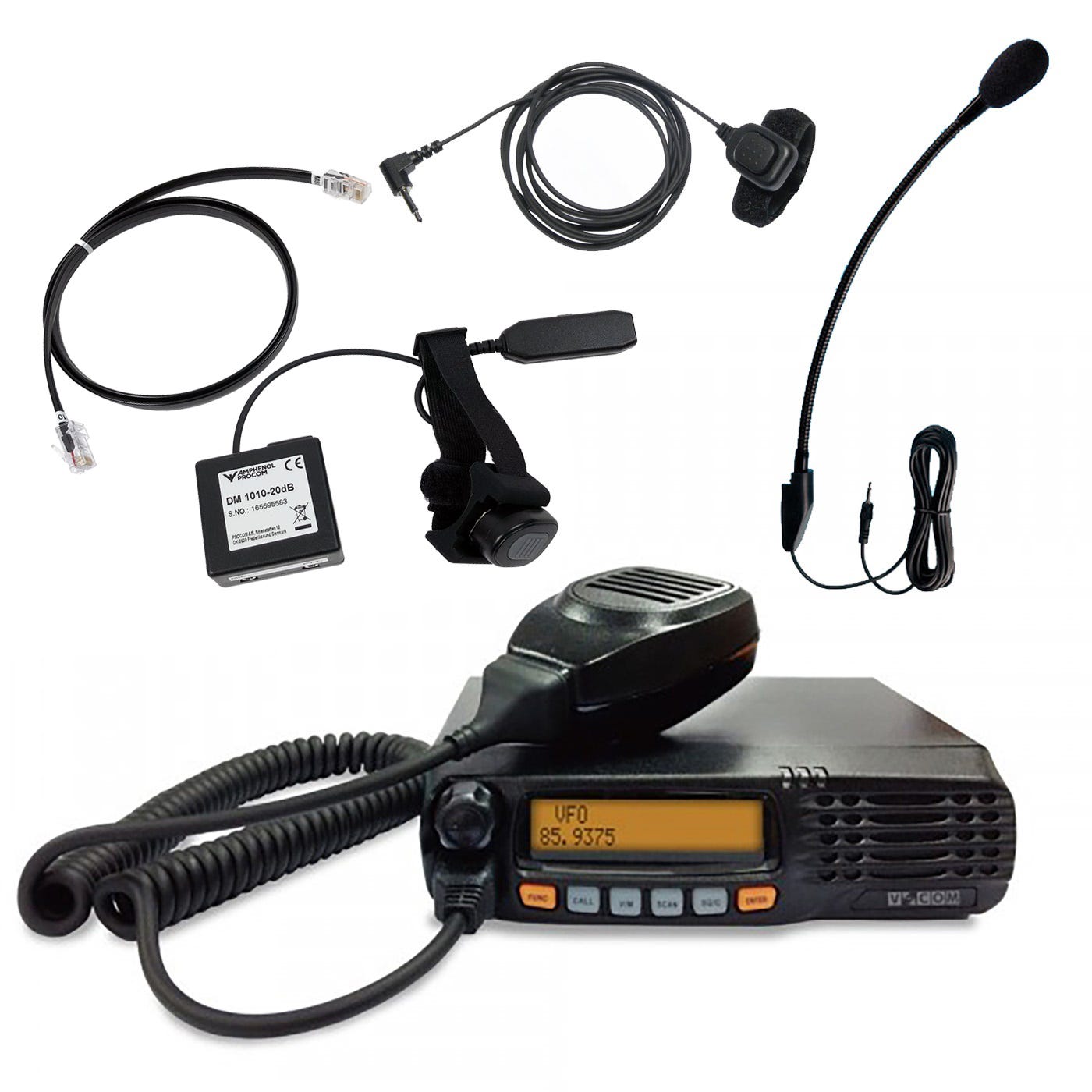 V-com M80 radio + handsfree kit + trådlös PTT