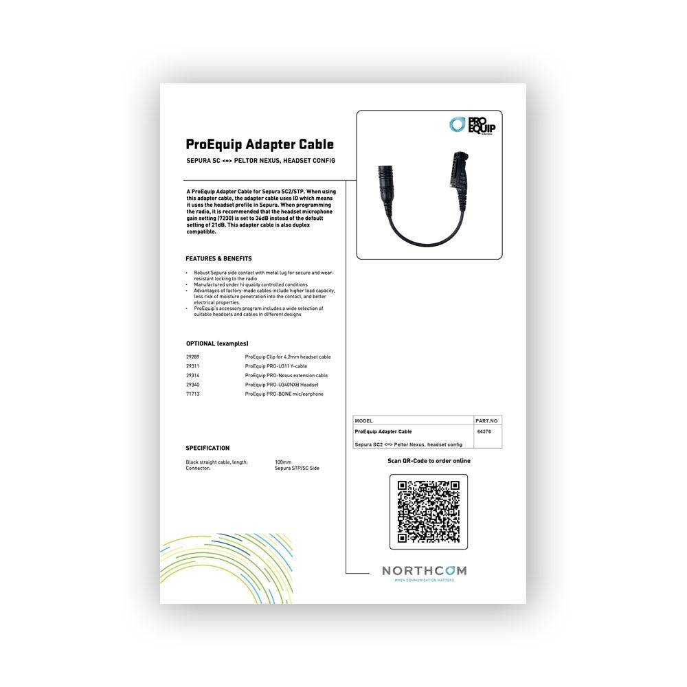 ProEquip Adapter Cable for Sepura Produktblad