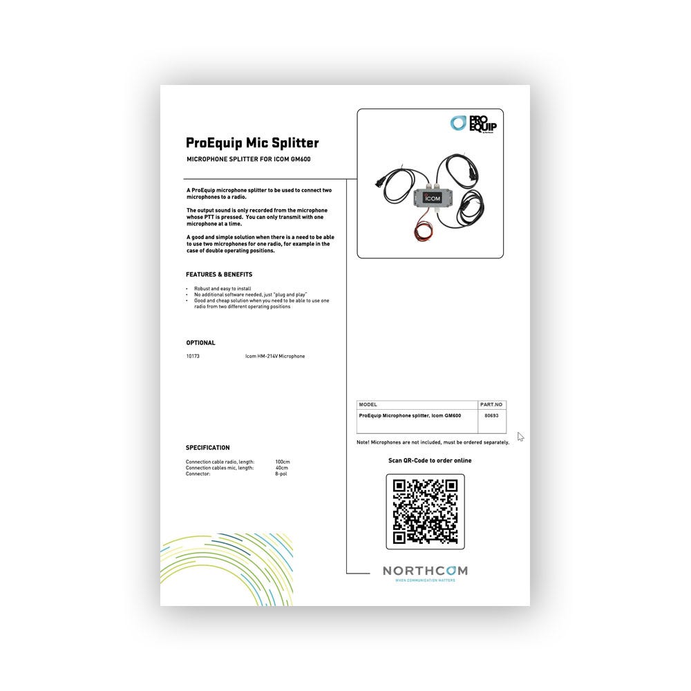 Mikrofonsplitter Icom GM600 Produktblad