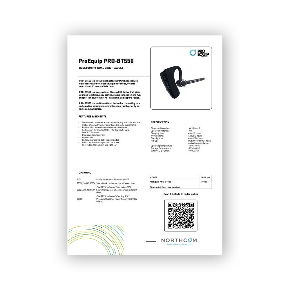 ProEquip PRO-BT550 Produktblad