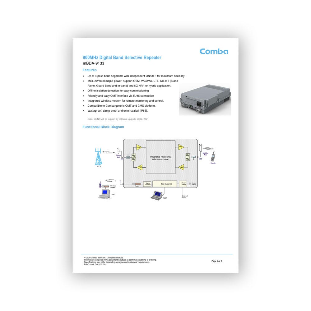 Comba Repeater mBDA-9133 Produktblad