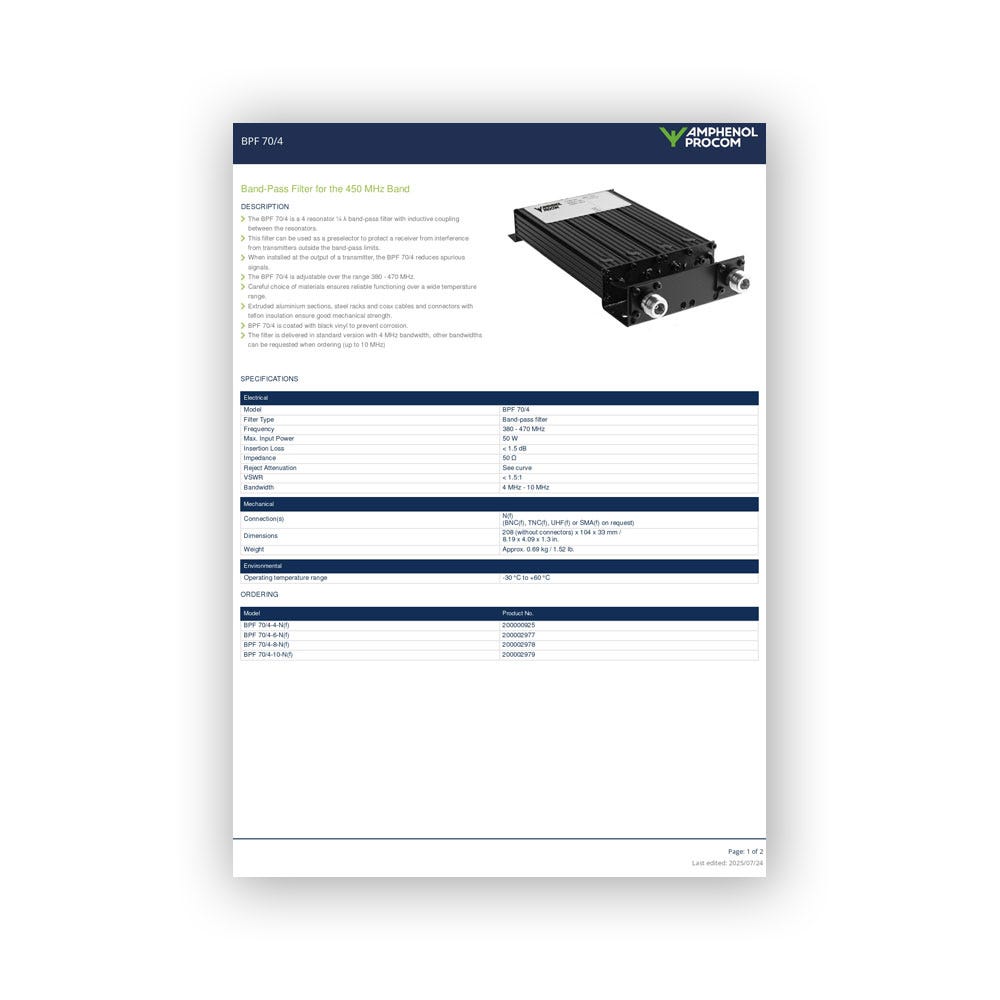 Amphenol Procom BPF 70/4 Produktblad