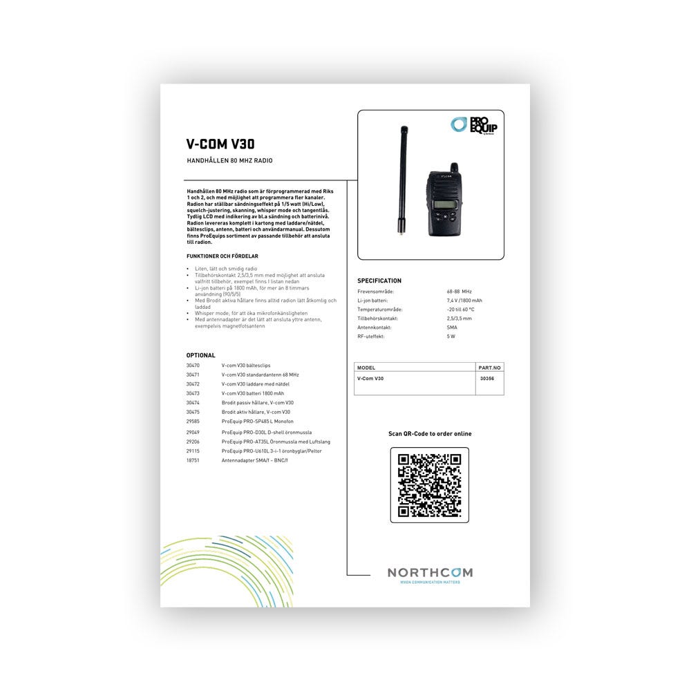 V-COM V30 Produktblad